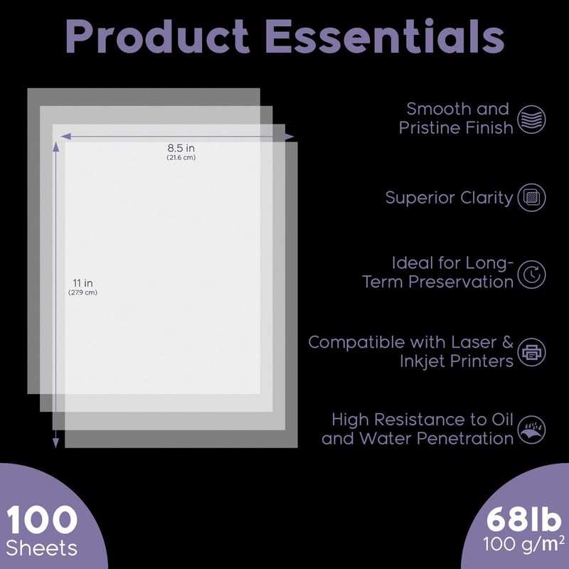 SUNFLY Vellum Paper 8.5 x 11 Translucent Printable, 100 Sheet（100gsm/68lb Vellum Tracing Paper, Translucent Vellum Paper for Invitation, Greeting Cards, Tracing Paper Pad for Drawing, Sketching, Writing - Image 2